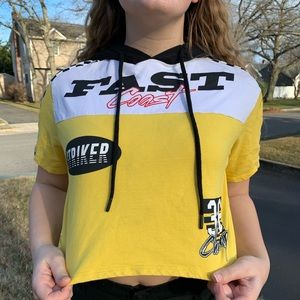 Yellow checkered racer crop top